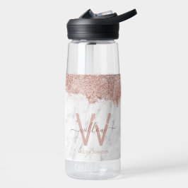 Roos Gold Pink witte marmer Glitter Dust Monogram Waterfles