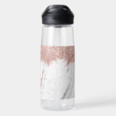 Roos Gold Pink witte marmer Glitter Dust Monogram Waterfles (Achterkant)