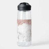 Roos Gold Pink witte marmer Glitter Dust Monogram Waterfles (Voorkant)