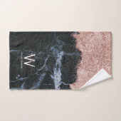 Roos Gold Pink zwarte marmer Glitter Dust Monogram Bad Handdoek (Handdoek)