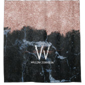 Roos Gold Pink zwarte marmer Glitter Dust Monogram Douchegordijn (Voorkant)