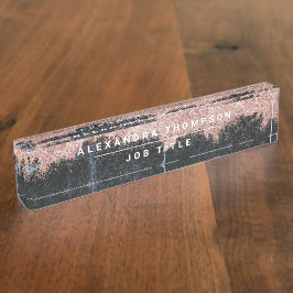 Roos Gold Pink zwarte marmer Glitter Dust Naambordje