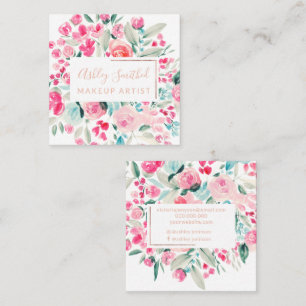 Roos Gold pinkfloral waterverf chic make-up Vierkante Visitekaartje