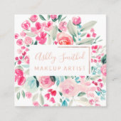 Roos Gold pinkfloral waterverf chic make-up Vierkante Visitekaartje (Voorkant)