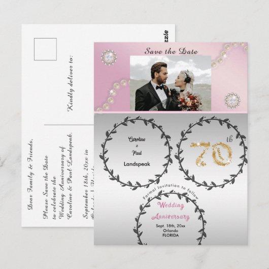 Roos Gold Platinum 70e Jubileum Save the Date Briefkaart (Voorkant / Achterkant)