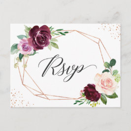 Roos Gold Plum Paars Blush Floral Wedding RSVP Uitnodiging Briefkaart