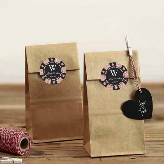 Roos Gold Poker Chip Casino Wedding Party Favor Ronde Sticker