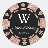 Roos Gold Poker Chip Casino Wedding Party Favor Ronde Sticker (Voorkant)