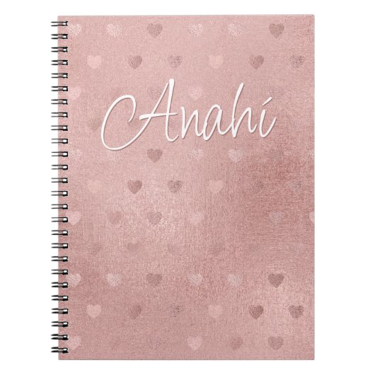 Roos Gold Polka Dot Hearts Metallic Pink Notitieboek (Voorkant)