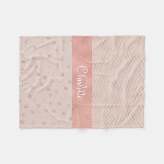 Roos Gold Polka Dot Pattern | Chevron Monogram Fleece Deken (Voorkant (Horizontaal))
