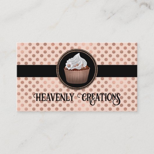 Roos Gold Polka Dots en cupcake Bakery Visitekaartje (Voorkant)