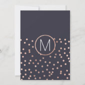 Roos Gold Polka Dots en Navy Blue Wedding Invites Kaart (Achterkant)