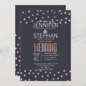 Roos Gold Polka Dots en Navy Blue Wedding Invites Kaart (Voorkant / Achterkant)