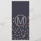 Roos Gold Polka Dots en Navy Blue Wedding Programm Programmakaart (Achterkant)