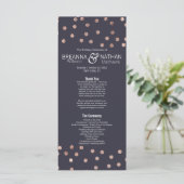 Roos Gold Polka Dots en Navy Blue Wedding Programm Programmakaart (Staand voorkant)