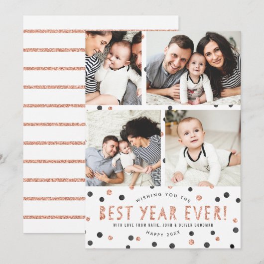 Roos Gold Polka Dots het beste jaar ooit! Fotokaar (Voorkant / Achterkant)