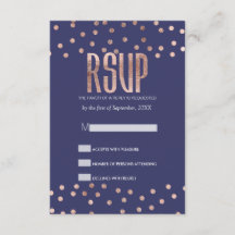 Roos Gold Polka Dots Light Navy Blue RSVP-kaarten