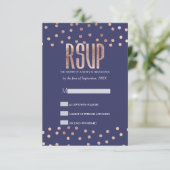 Roos Gold Polka Dots Light Navy Blue RSVP-kaarten RSVP Kaartje (Staand voorkant)
