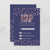 Roos Gold Polka Dots Light Navy Blue RSVP-kaarten RSVP Kaartje (Voorkant / Achterkant)