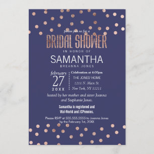 Roos Gold Polka Dots Light Navy Blue Vrijgezellenf Kaart