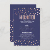 Roos Gold Polka Dots Light Navy Blue Wedding Informatiekaartje (Voorkant / Achterkant)