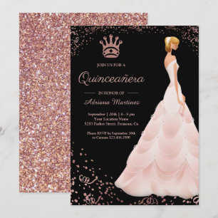 Roos Gold Princess Dress Black Quinceanera Kaart