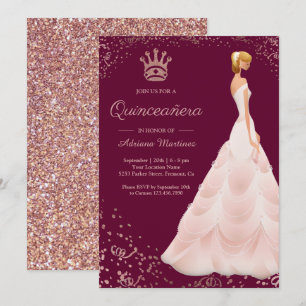 Roos Gold Princess Dress Magenta Quinceanera Kaart