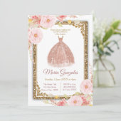 Roos Gold Princess Invitation - White Mis Quince Kaart (Staand voorkant)