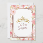 Roos Gold Princess Invitation - White Mis Quince Kaart (Achterkant)