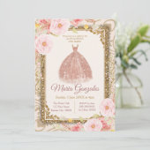 Roos Gold Princess Quinceanera Kaart (Staand voorkant)
