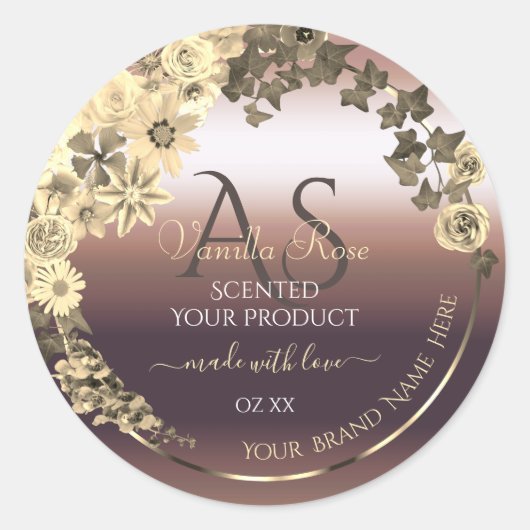 Roos Gold Product Label Cream Flowers en Monogram (Voorkant)
