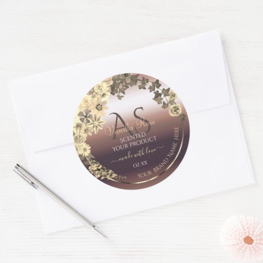 Roos Gold Product Label Cream Flowers en Monogram (Envelop)