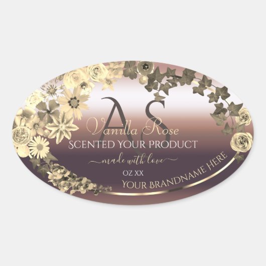 Roos Gold Product Label Cream Flowers en Monogram (Voorkant)