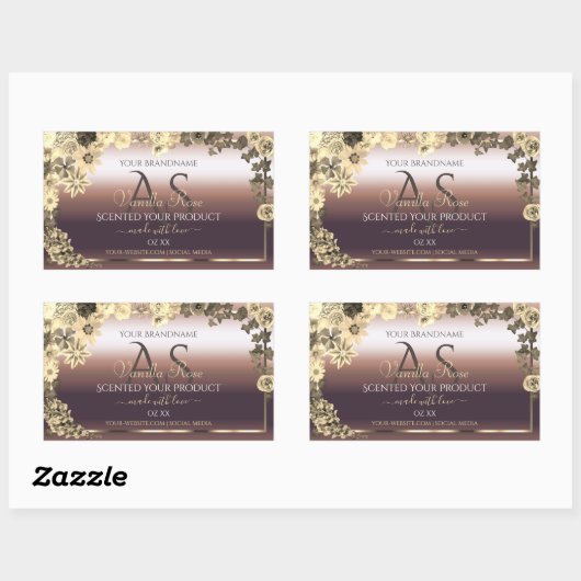 Roos Gold Product Label Cream Flowers en Monogram (Vel)