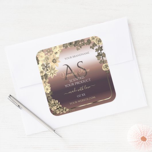 Roos Gold Product Label Cream Flowers en Monogram (Envelop)