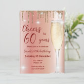 Roos gold Proost op 60 jaar verjaardagsuitnodiging Kaart (Staand voorkant)