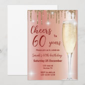 Roos gold Proost op 60 jaar verjaardagsuitnodiging Kaart (Voorkant / Achterkant)