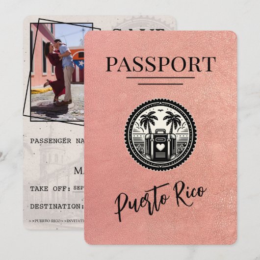 Roos Gold Puerto Rico Passport Save The Date (Voorkant / Achterkant)