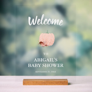 Roos Gold Pumpkin Baby shower Welkom Acryl Bord