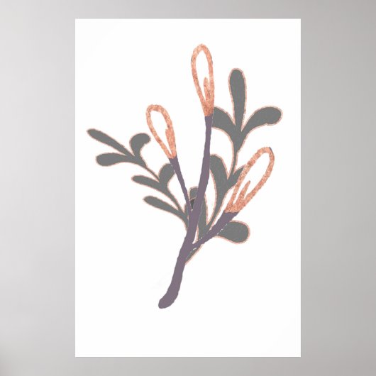 Roos Gold Pussy Willow Branch Wall Print (Voorkant)