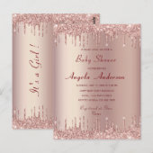 Roos Gold QR Code Baby Meisje Douche Uitnodiging (Voorkant / Achterkant)