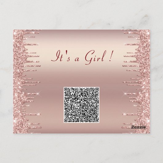 Roos Gold QR Code Baby Meisje Douche Uitnodiging (Achterkant)