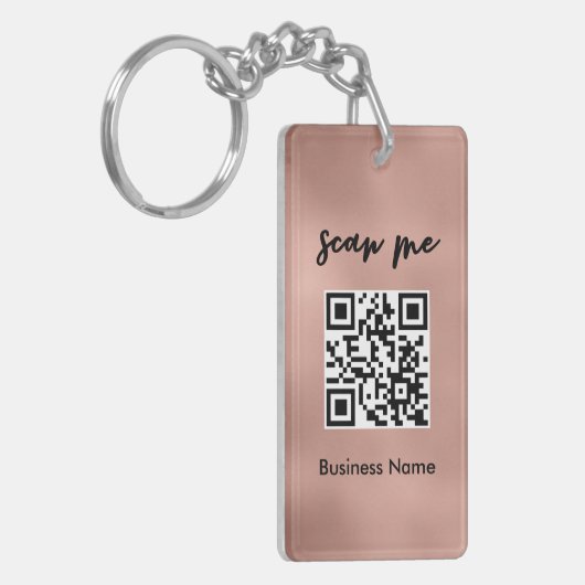 Roos Gold QR-code Visitekaartje Uw Logo op maat Sleutelhanger (Voorkant Links)