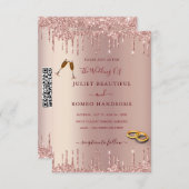 Roos Gold QR Code Wedding Invitation Sjabloon (Voorkant / Achterkant)