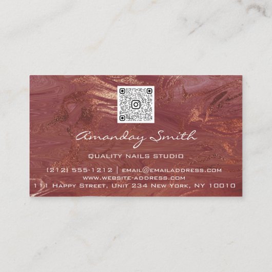 Roos Gold Quality Nail Script QR Code Logo Visitekaartje (Achterkant)