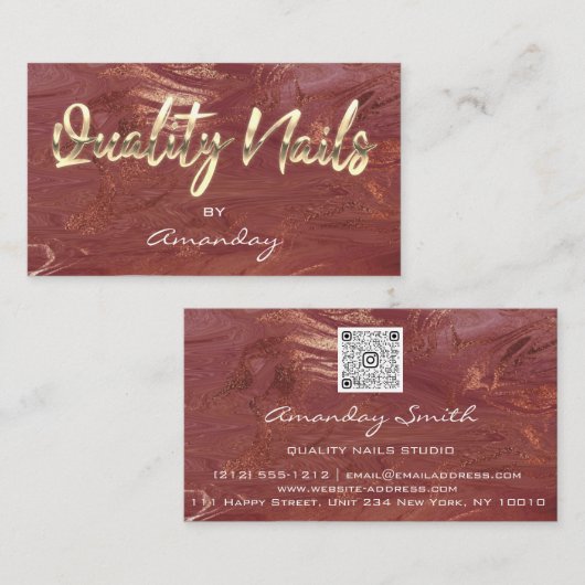 Roos Gold Quality Nail Script QR Code Logo Visitekaartje (Voorkant / Achterkant)