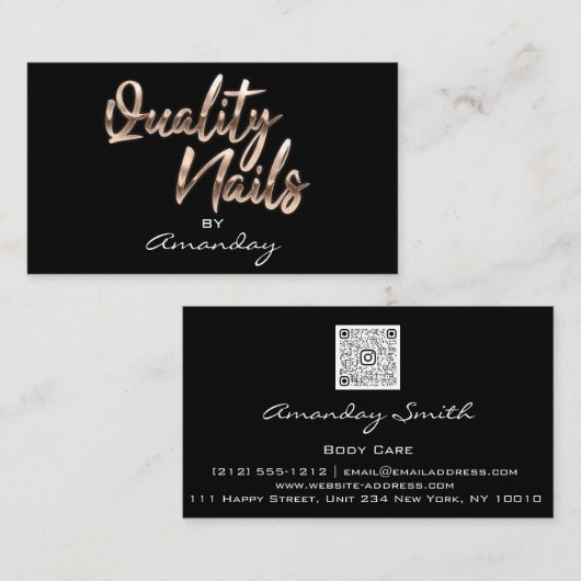 Roos Gold Quality Nails Script Lijst QRCode Logo Visitekaartje (Voorkant / Achterkant)