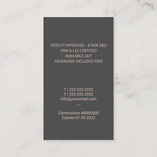 Roos Gold Quill Dark van de notaristekenaar Visitekaartje (Achterkant)