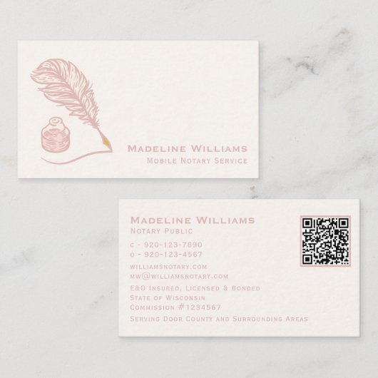 Roos Gold Quill QR-code mobiel Visitekaartje (Voorkant / Achterkant)