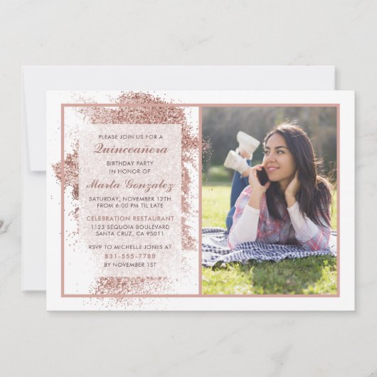 Roos Gold Quinceañera - Aangepaste foto van Birthd Kaart (Voorkant)